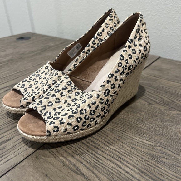 Toms Shoes Women Size 11 Cheetah‎ Leopard Animal Print Wedge Canvasbro - Picture 1 of 14